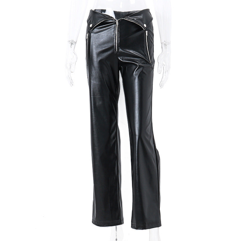 Hochtaillierte Lederhose - Gerades Bein - Modisch