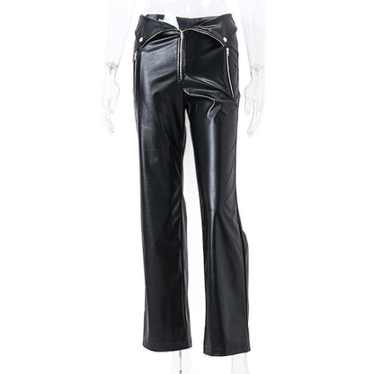 Hochtaillierte Lederhose - Gerades Bein - Modisch