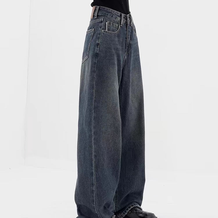 Dunkelblaue Retro-Baggy-Jeans mit weitem Bein