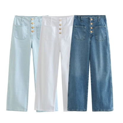 Hochtaillierte Baggy Capri Jeans - Weites Bein, Europastil