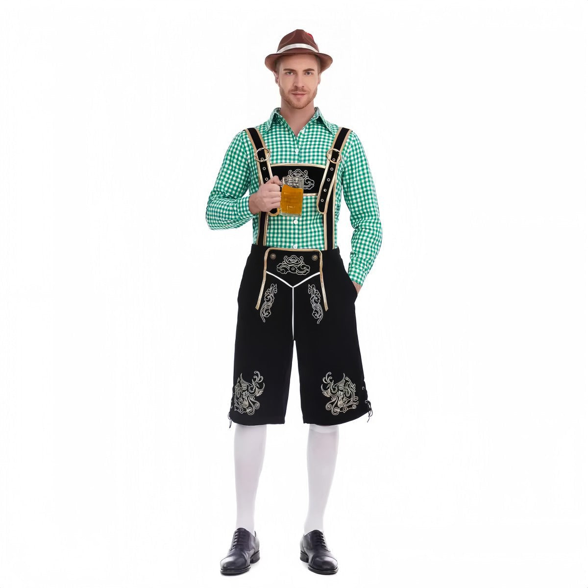 Oktoberfest Herren-Lederhosenset mit rotkariertem Hemd