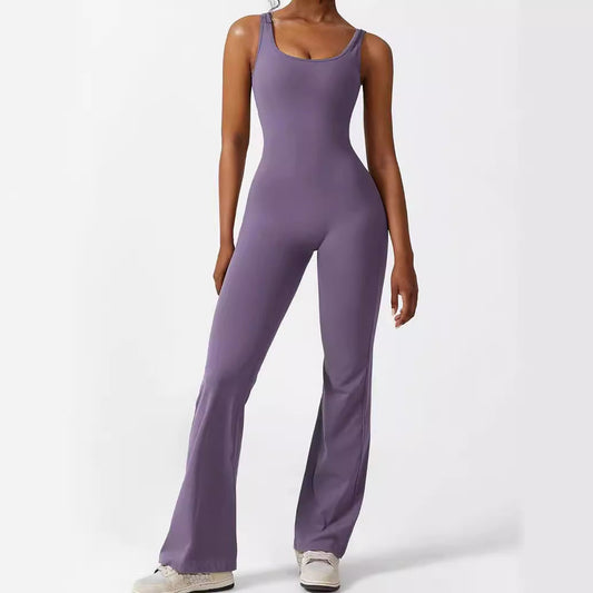 Lyra | Ärmelloser Stretch-Jumpsuit mit Flared-Bein und Racerback