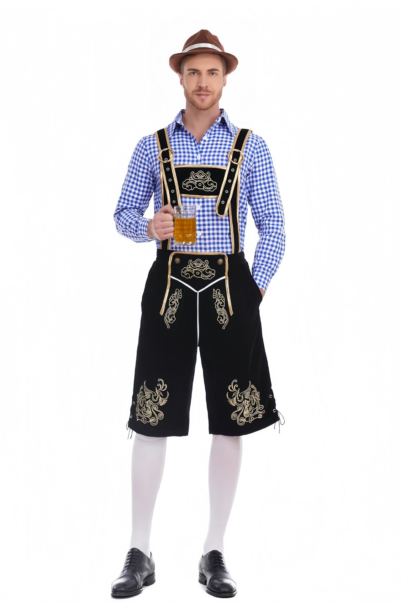 Oktoberfest Herren-Lederhosenset mit rotkariertem Hemd
