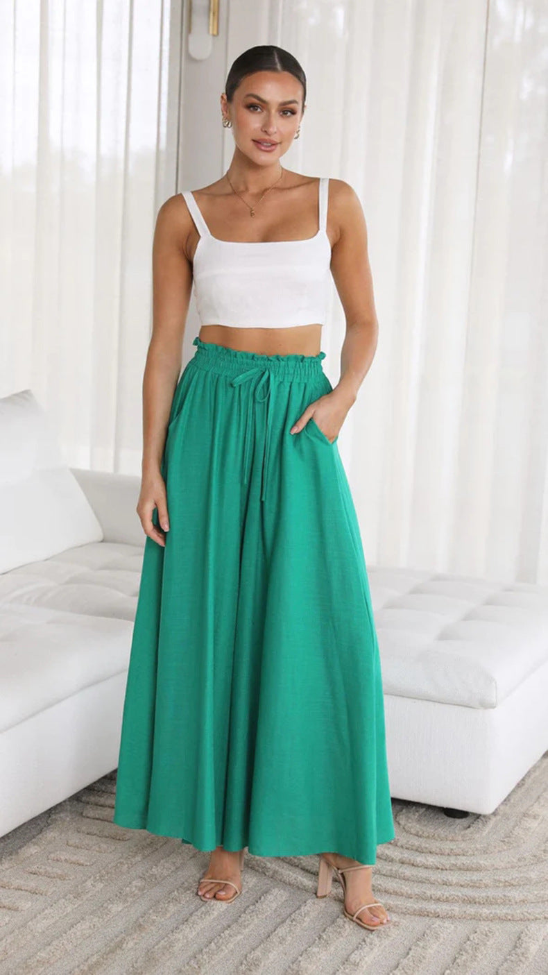 Mira | Fließende High-Waist-Hose mit weitem Bein und Bindegürtel für Damen
