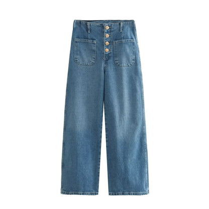 Hochtaillierte Baggy Capri Jeans - Weites Bein, Europastil