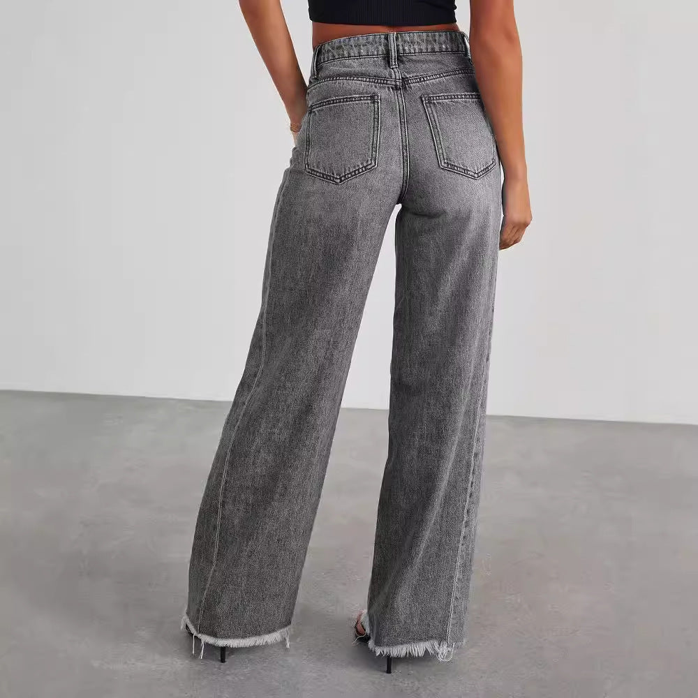 Modische hohe Taille Jeans - Bequeme Passform, Taschen