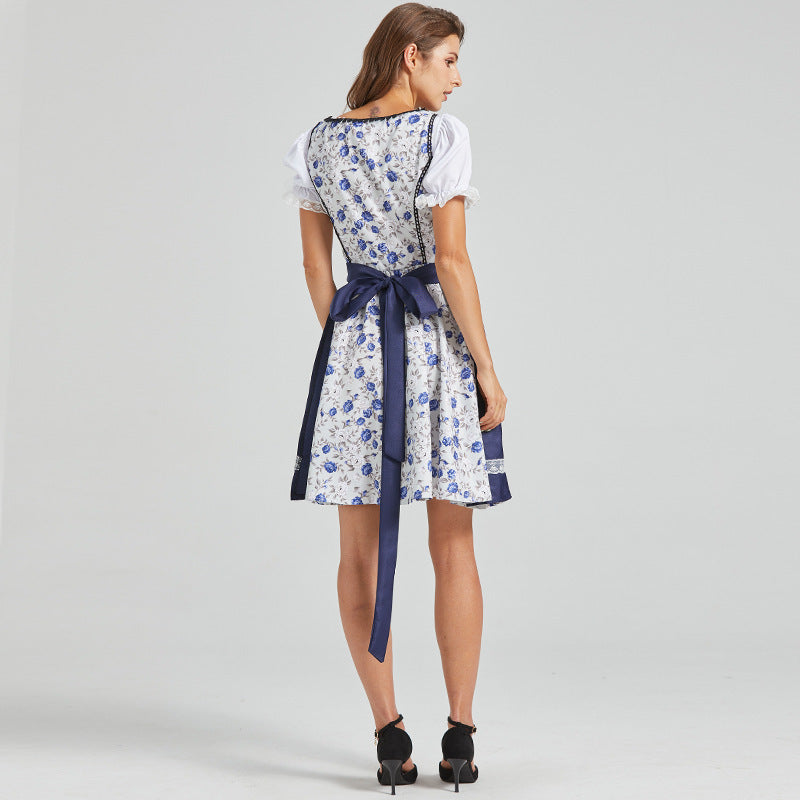 Oktoberfest Dirndlkleid für Damen mit Blumenmuster und Schürze