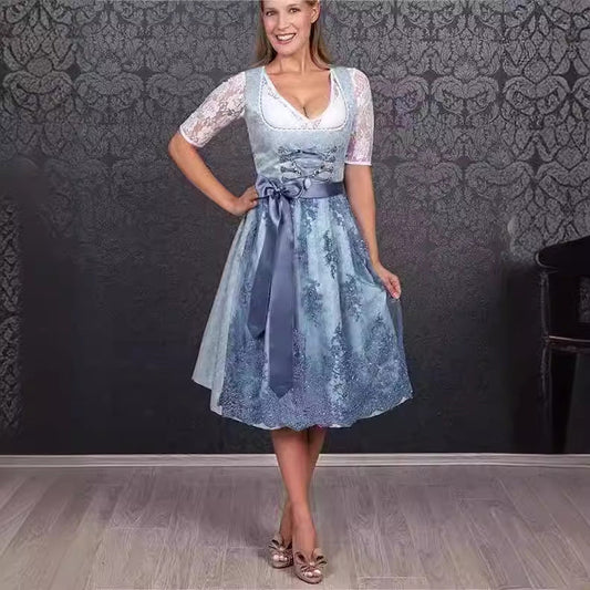 Elegantes Oktoberfest Dirndlkleid für Damen mit Spitzenschürze und Satinband