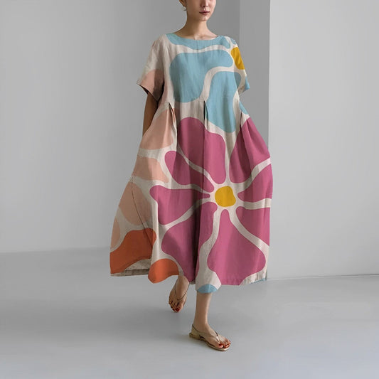 Lockeres midikleid mit rundhalsausschnitt und blumenprint
