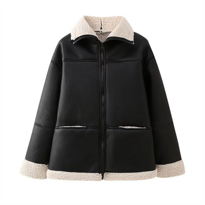 Übergroße Damen-Aviatorjacke mit Lammfellfutter