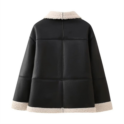 Übergroße Damen-Aviatorjacke mit Lammfellfutter