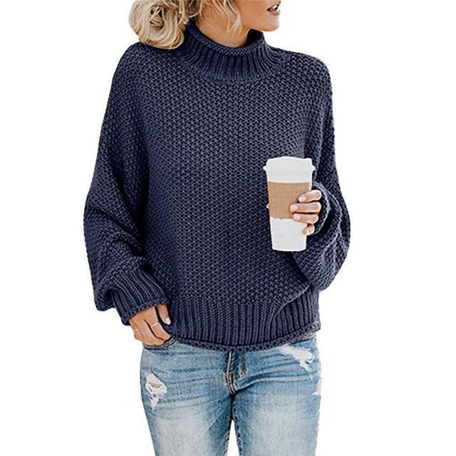 Damen Grobstrick-Rollkragenpullover mit lockerer Passform