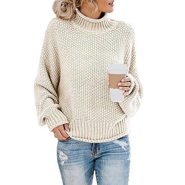 Damen Grobstrick-Rollkragenpullover mit lockerer Passform