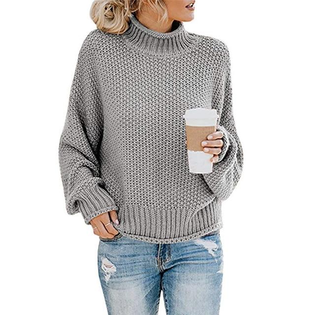 Damen Grobstrick-Rollkragenpullover mit lockerer Passform