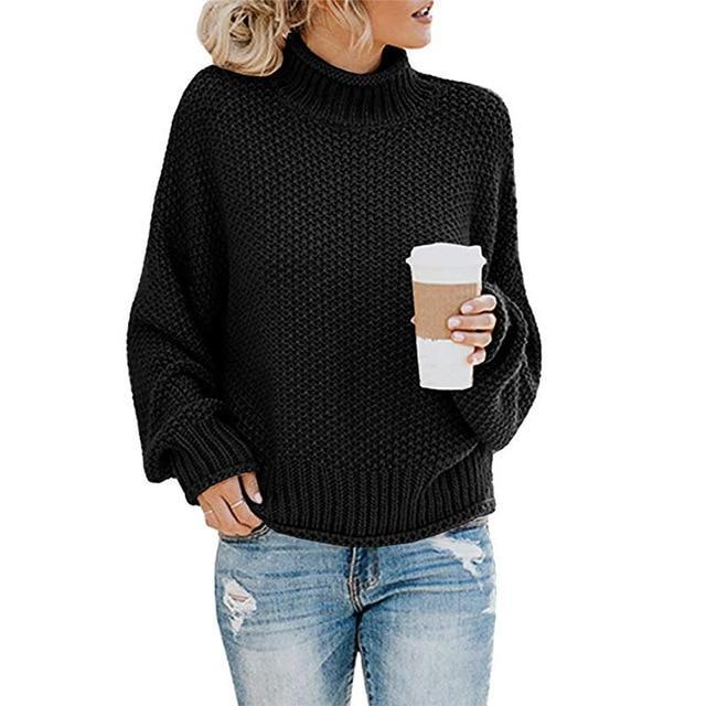 Damen Grobstrick-Rollkragenpullover mit lockerer Passform