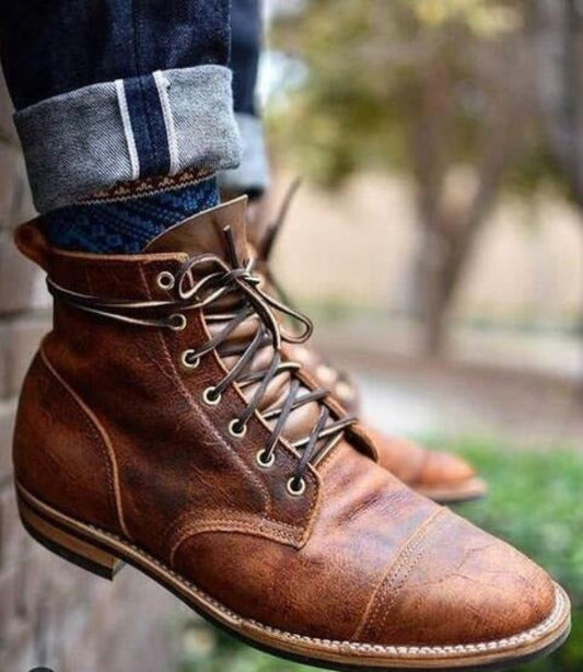 Rustikale Herren-Lederstiefeletten – Vintage Look & Robuste Qualität