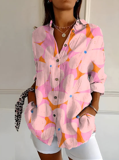 Damenbluse mit floraler Stickoptik und Knopfleiste
