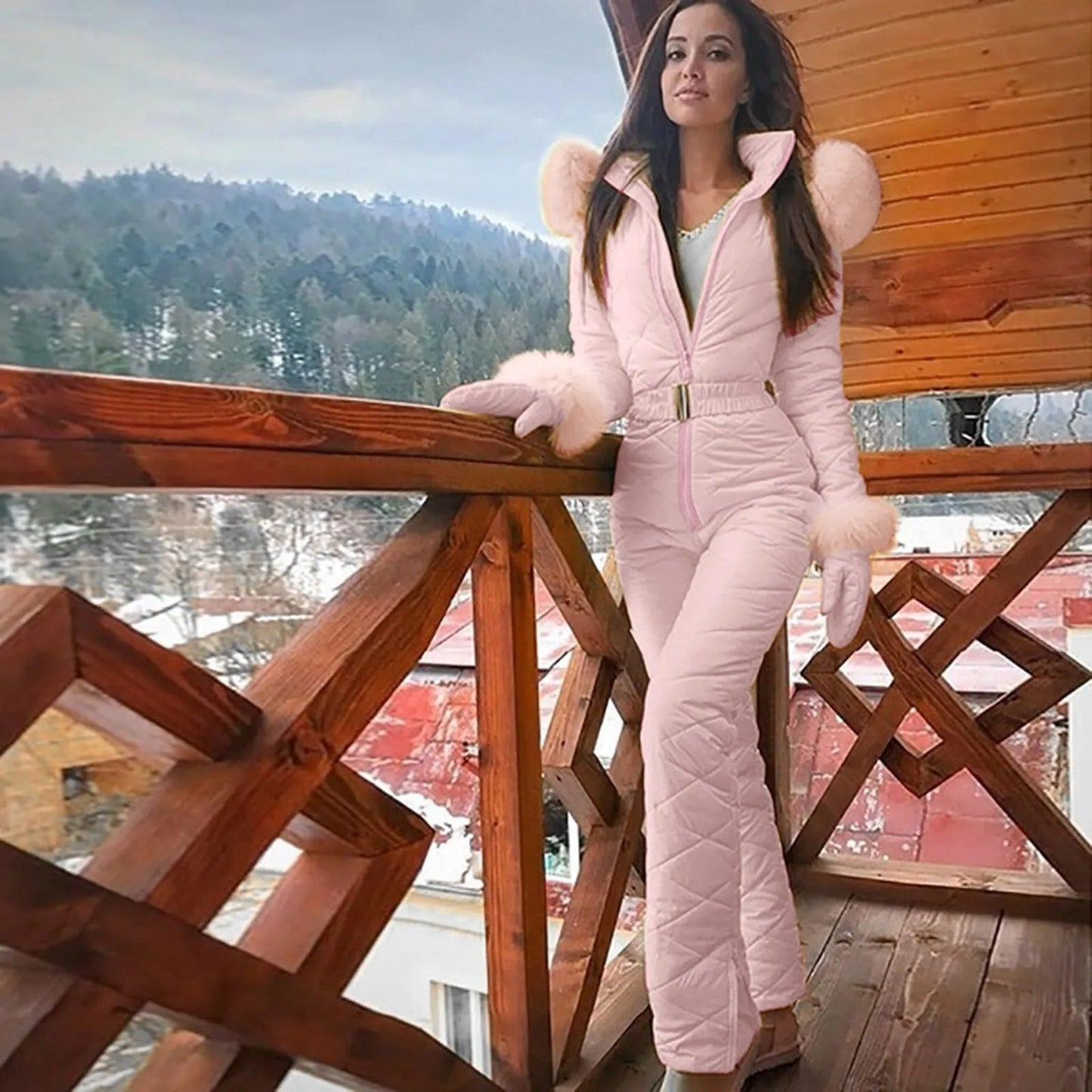 Damen Skioverall mit Kunstfellbesatz